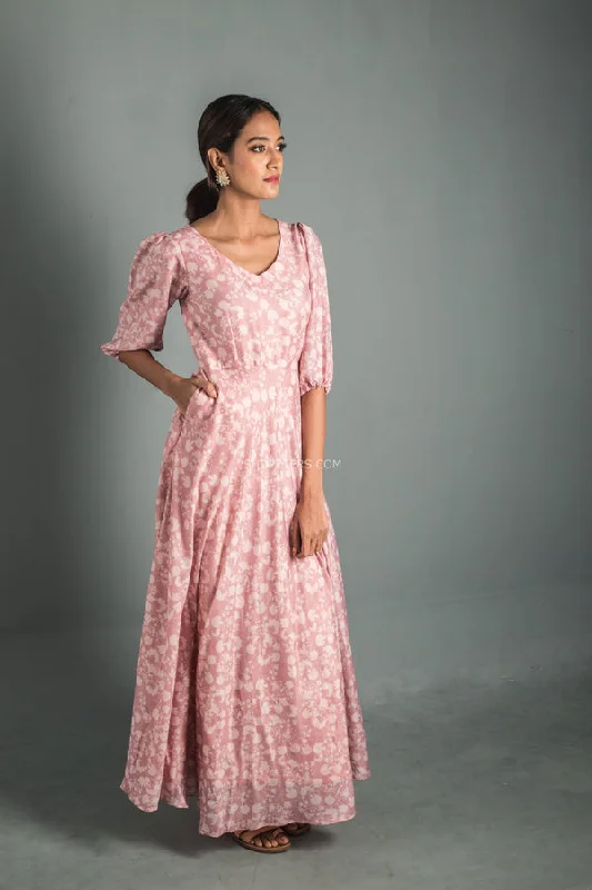 Dusty Pink Ankle Length Maxi Dress Stylish Empire Waist Maxi Dress