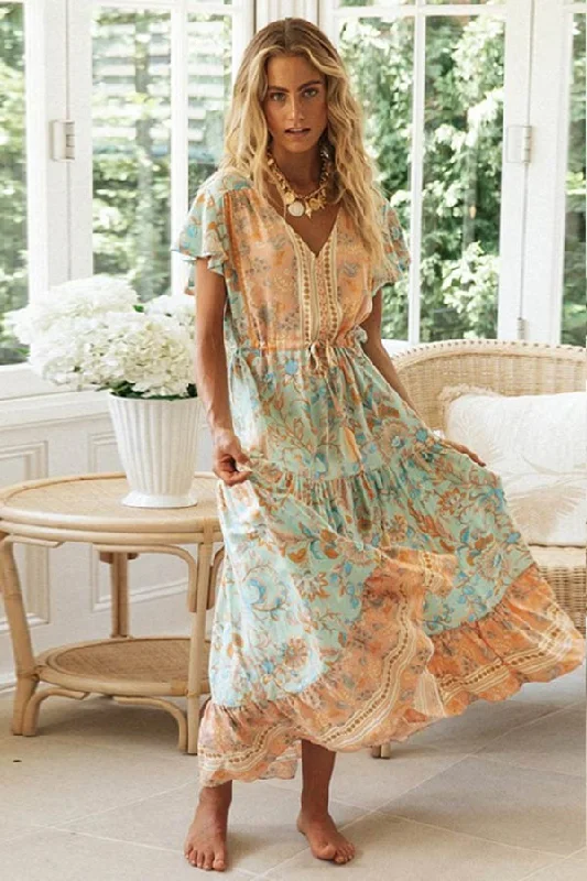 Zjkrl - Fashion Bohemian Style Single Breasted Maxi Dress Stylish Boho Chic Maxi Dress