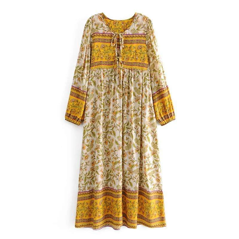 Fenna Yellow Floral Maxi Dress Trendy Printed Maxi Dress