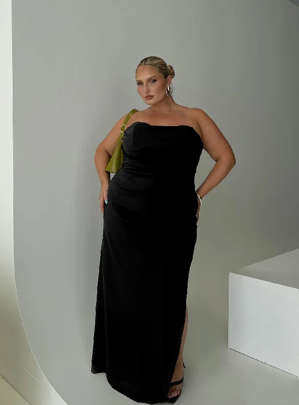 Ferri Strapless Maxi Dress Black Curve Stylish Button-Up Maxi Dress