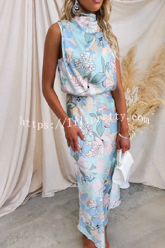 Lilipretty Love In The Garden Floral Halter Neck Elastic Waist Maxi Dress Cozy Ribbed Maxi Dress