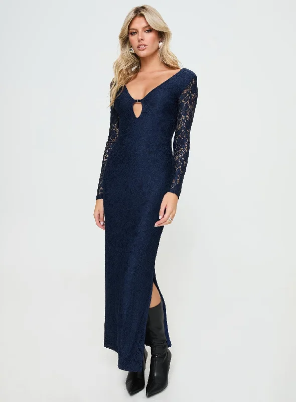 Marceline Long Sleeve Maxi Dress Navy Elegant Floral Maxi Dress