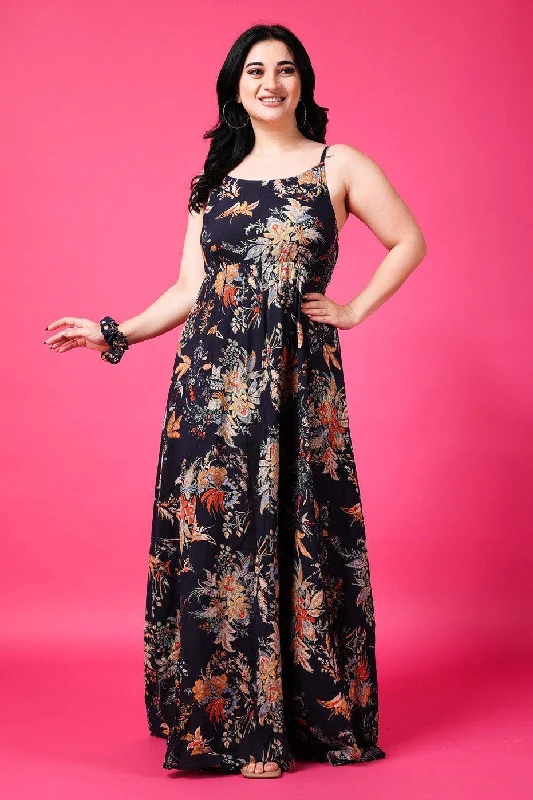 Navy Blue Floral Printed Maxi Dress Classic Black Maxi Dress