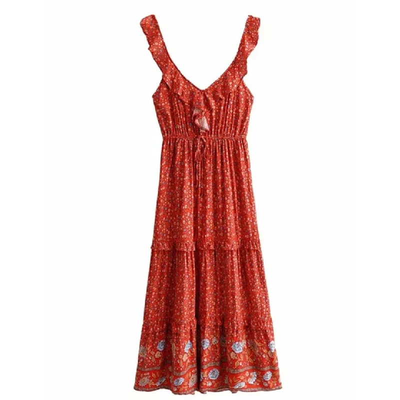 Nena Maxi Dress in Red Cozy Ribbed Maxi Dress