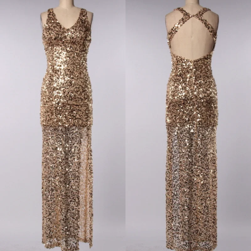 Final Sale - Perfect Party Ball Gown Sequin Maxi Dress in Gold Elegant Maxi Dress with Ruffles