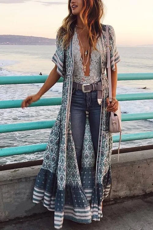 Print V Neck Short Sleeve Maxi Dress Elegant Maxi Dress with Drapes