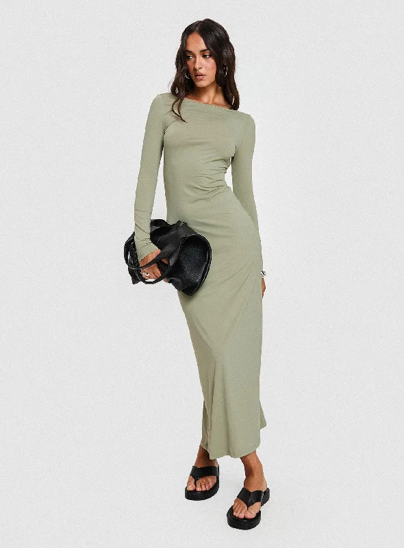 Rain Fire Long Sleeve Maxi Dress Sage Stylish Maxi Dress with Pleats