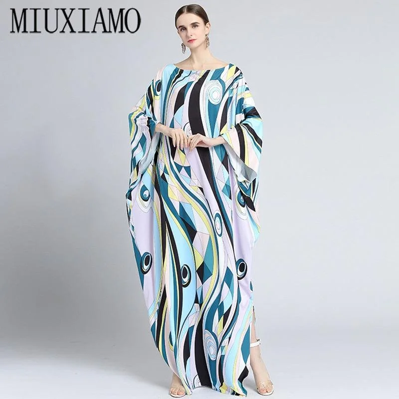 Silk Bohemian Plus Size Dress Batwing Sleeve Maxi Dress Fashionable Printed Maxi Dress