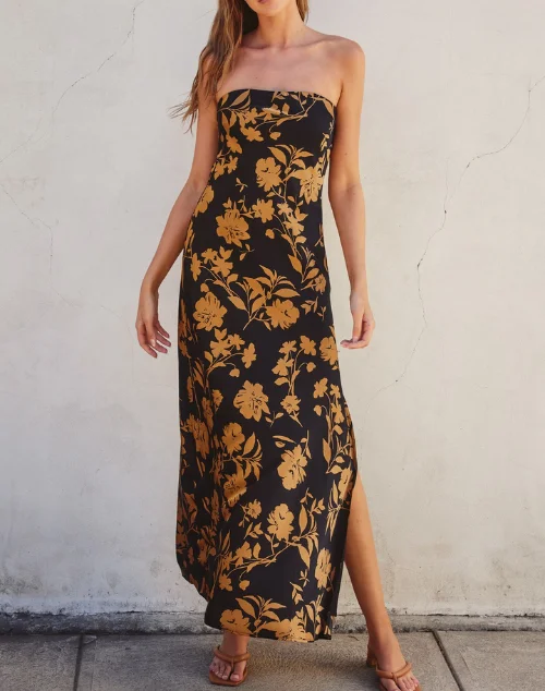 Undeniable Icon Gold Floral Maxi Dress Chic Button-Up Maxi Dress