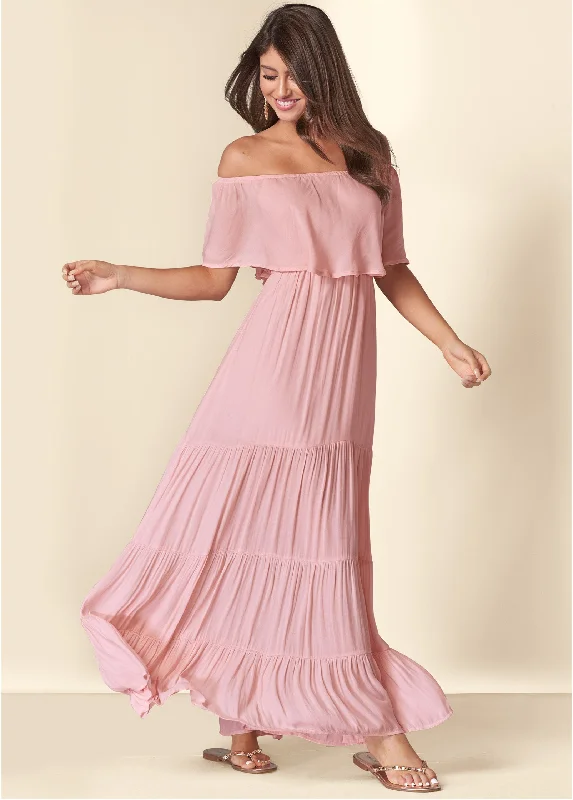 Tiered Maxi Dress - Blush Comfortable Long-Sleeve Maxi Dress