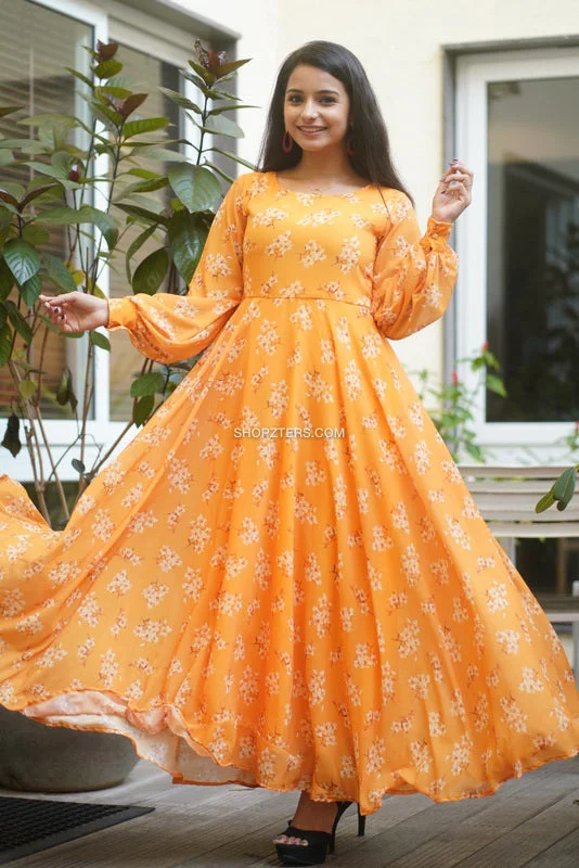 Yellow Floral Print Fit and Flare Maxi Dress Cozy Ruffle Sleeve Maxi Dress