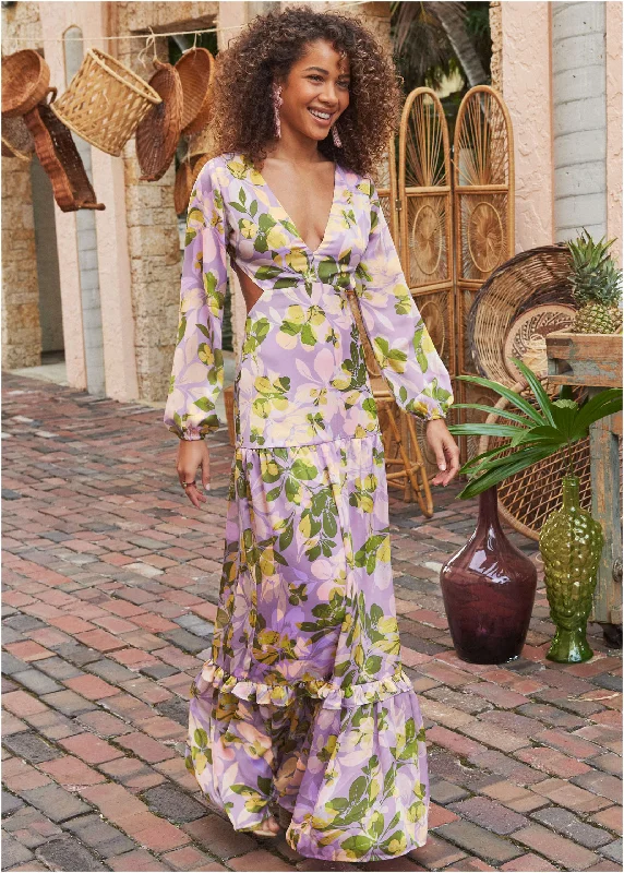 Sherbet Satin Maxi Dress - Fathoms Below Floral Stylish Boho Maxi Dress