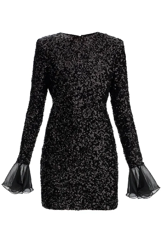 'open-back Sequin Mini Dress  - Black Classic Floral Print Mini Dress