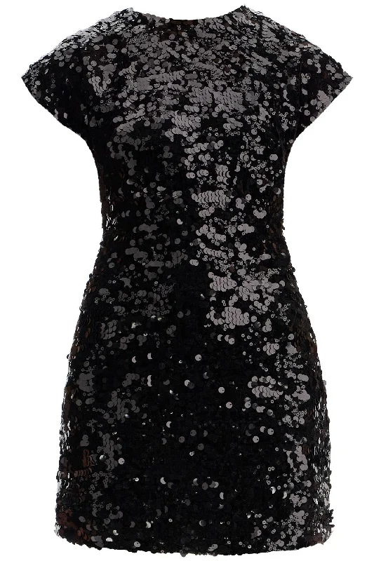 Velvet And Sequin Mini Dress  - Black Trendy Off-Shoulder Dress Mini