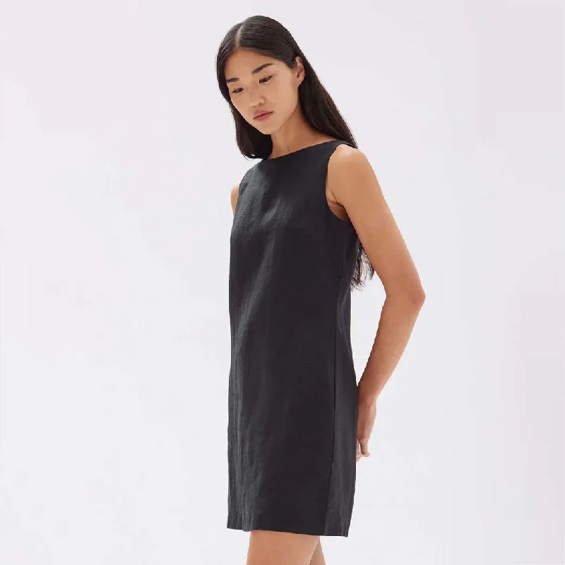 NADINE LINEN MINI DRESS | BLACK Cozy Cowl Neck Mini Dress