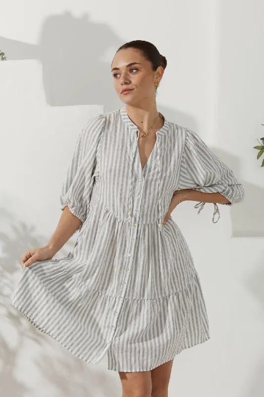 Avelie Grey Stripe Button Down Mini Dress Fashionable Denim Mini Dress