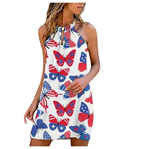 Beach Dresses for Women, Womens Dressy Dresses for Church Butterfly Print Metal Dresses Casual Mini Dress | Original Brand Classic Floral Print Mini Dress