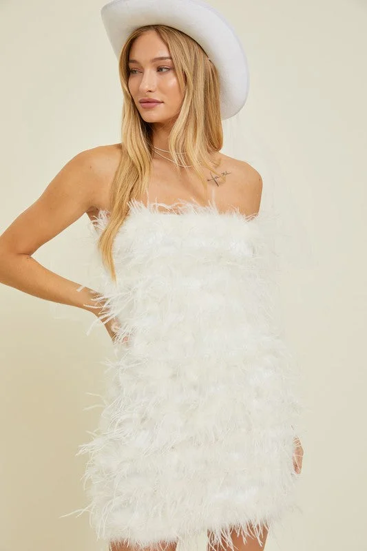 Forever And Ever White Feather Mini Dress Elegant Velvet Mini Dress