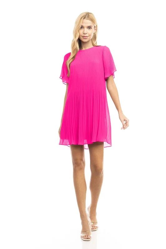 LPD Pleated Mini Dress-Hot Pink Classic Black Mini Dress