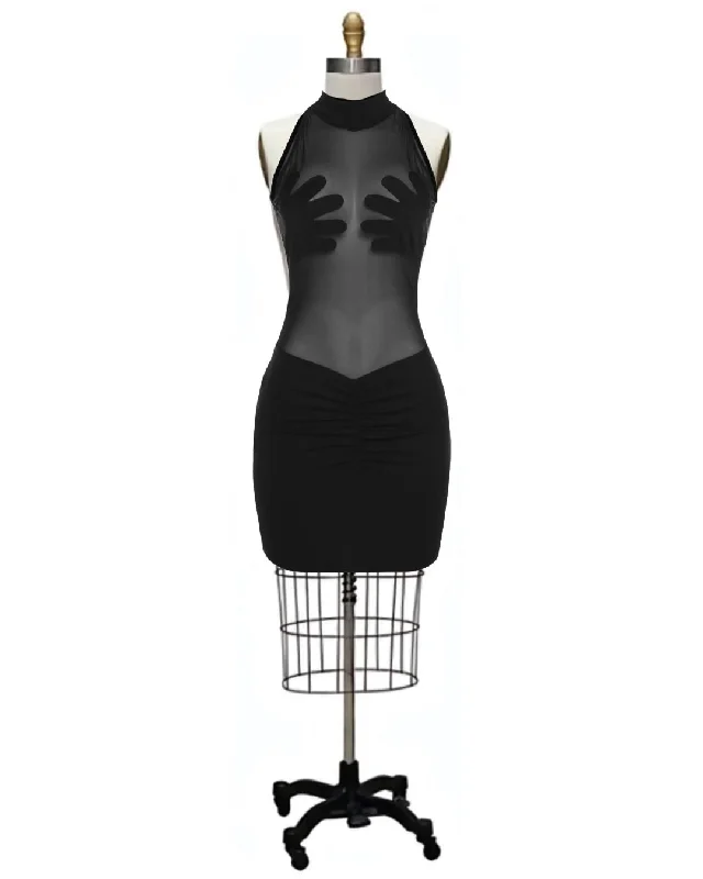 Palmed- the Surrealist Black Sheer Mini Dress with Hand Cups Classic Striped Mini Dress