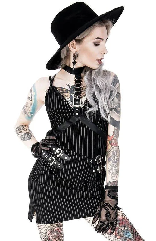 Restyle - Collared Pinstripe - Pinstripe Mini Dress Cozy Jersey Mini Dress