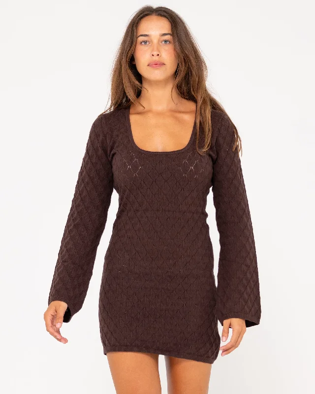 Rusty Leo Long Sleeve Knit Mini Dress Chic Pleated Mini Dress