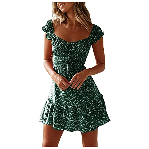 Summer Floral Skirt for Women, Women's Casual Sundress V Neck Sleeveless Slim Lace Up Mini Dress Beach Short Dresses | Original Brand Stylish Summer Mini Dress