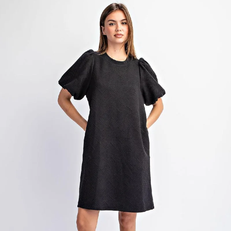 Textured Puff Sleeve Mini Dress Comfortable Casual Mini Dress