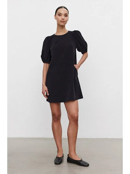 Velvet Cathy Corduroy Mini Dress Black Casual Button-Up Mini Dress