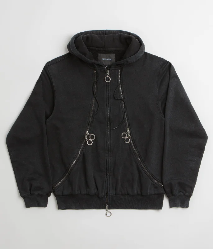 Fucking Awesome Zippers Hoodie - Washed Black Hoodie with V-Neck Classic Versatile