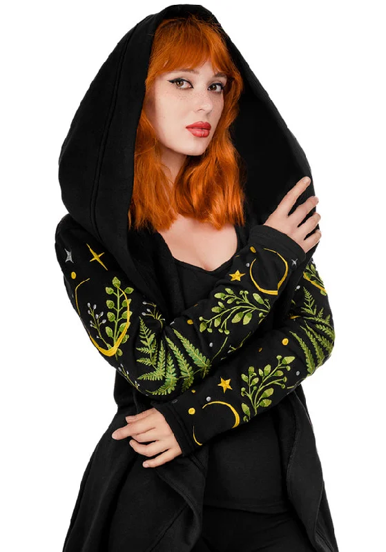 Herbal Fern | LONG HOODIE Hoodie with Hem Drawcord Adjustable Customizable