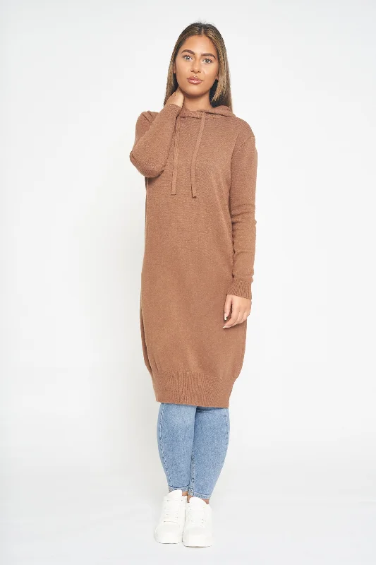 Hooded jumper midi - Toffee Hoodie with Cuffed Sleeves Snug Secure