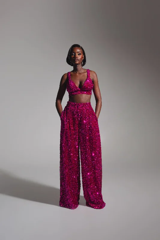 LIZA Sequin Pants in MAGENTA Chic Wool Trousers