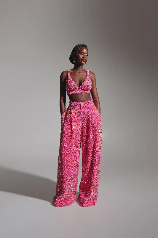 LIZA Sequin Pants in TOURMALINE Comfy Zip-Up Pants