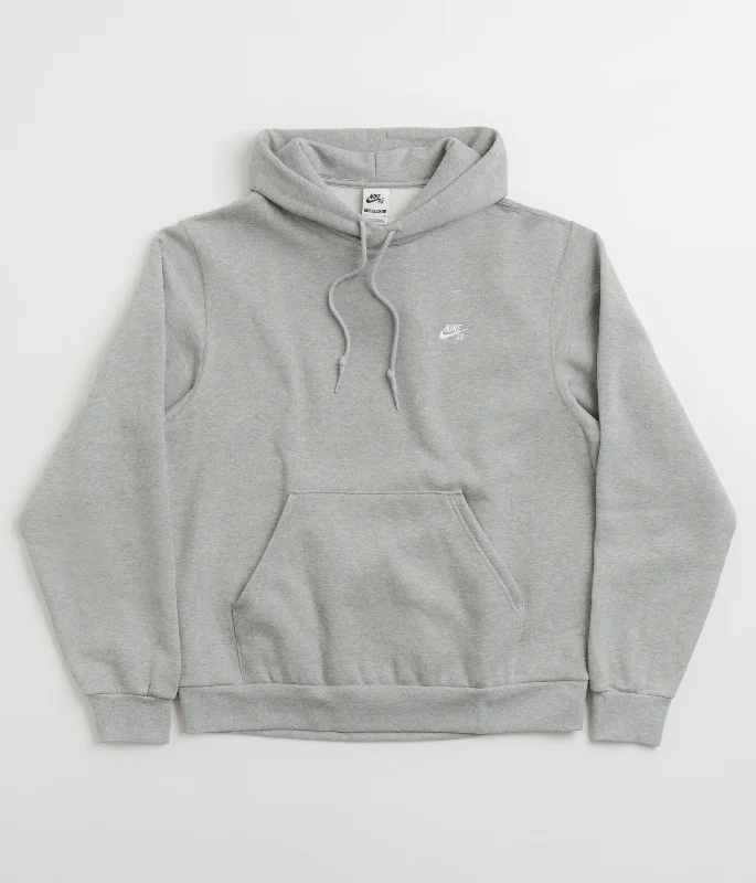 Nike SB Essential Small Logo Hoodie - Dark Grey Heather / White Hoodie with Button Placket Classic Preppy