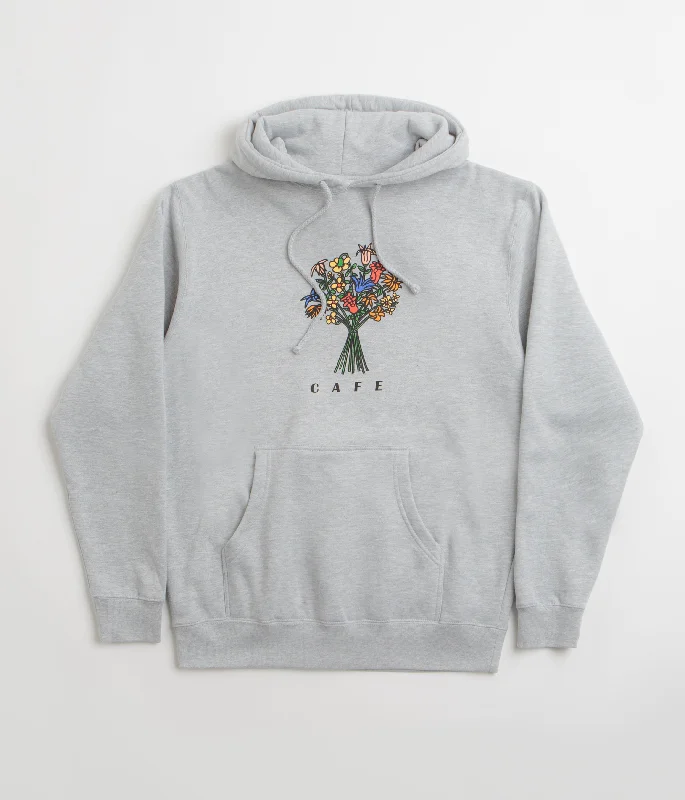 Skateboard Cafe Bouquet Hoodie - Heather Grey Hoodie with Raw Hem Edgy Unfinished