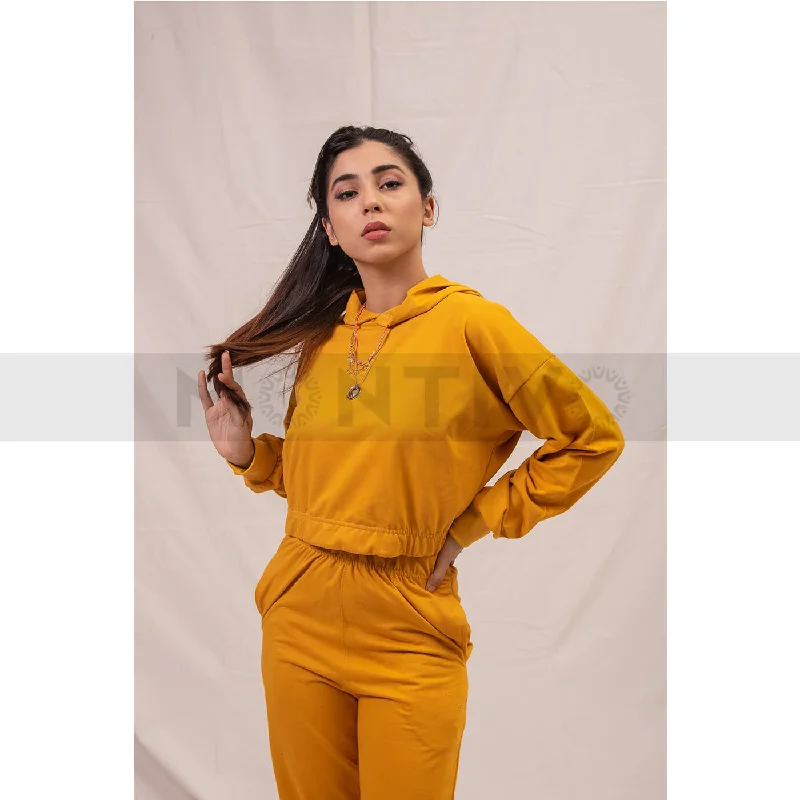 Gold Oversized Cropped Hoodie Hoodie with Back Slit Movement Comfort