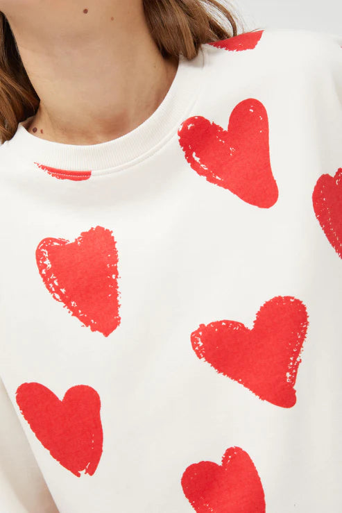 Brush Heart Sweatshirt Hoodie with Front Slit Layering Stylish