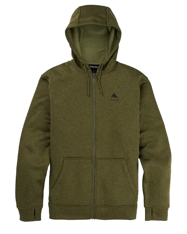 Burton Men's Burton Oak Full-Zip Hoodie - Martini Olive Heather Hoodie with Button Placket Classic Preppy