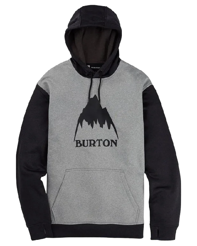 Burton Men's Oak Pullover Hoodie - Gray Heather/True Black Hoodie with Back Slit Movement Comfort