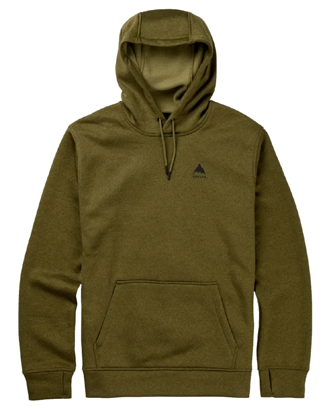 Burton Men's Oak Pullover Hoodie - Martini Olive Heather Zip Hoodie Drawstring Kangaroo Pocket