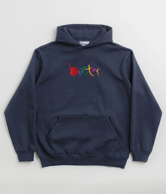 Butter Goods Art Hoodie - Navy Hoodie with Hem Applique Textured Unique