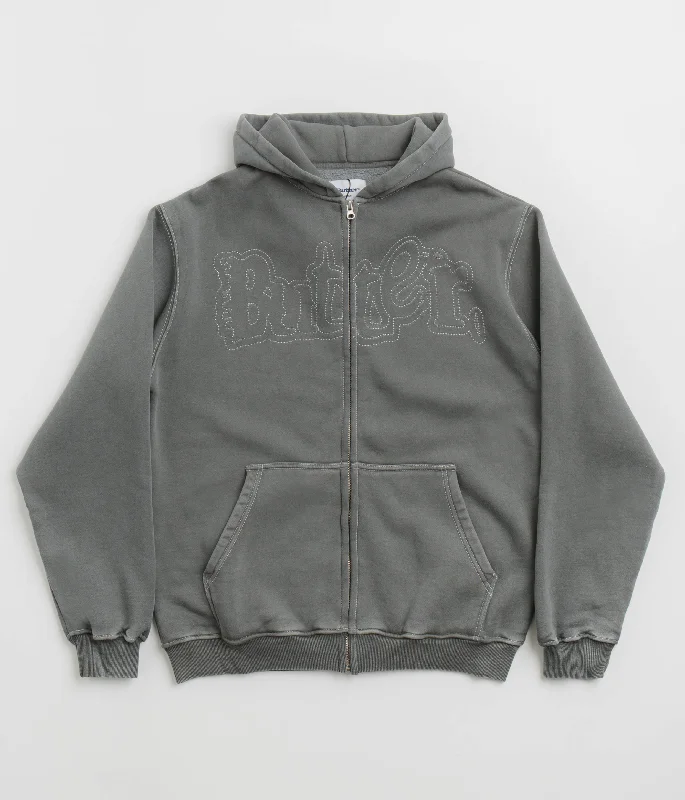 Butter Goods Breakdown Zip-Thru Hoodie - Washed Black Hoodie with Print Artistic Unique