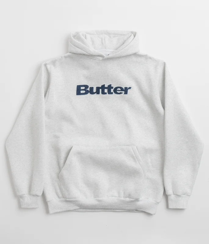 Butter Goods Logo Denim Applique Hoodie - Ash Hoodie with Front Slit Layering Stylish