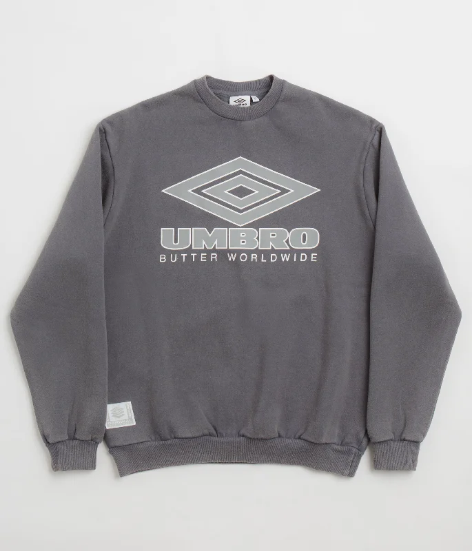 Butter Goods x Umbro Diamond Logo Crewneck Sweatshirt - Washed Slate Hoodie with Pastel Soft Subtle