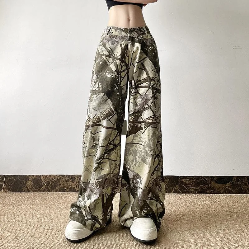 Button pocket zip-up camouflage ruched pant Formal Stretch Pants