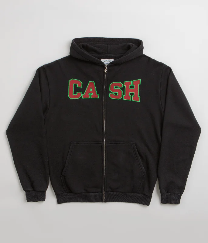 Cash Only Campus Zip-Thru Hoodie - Washed Black Hoodie with Set-In Sleeves Structured Classic