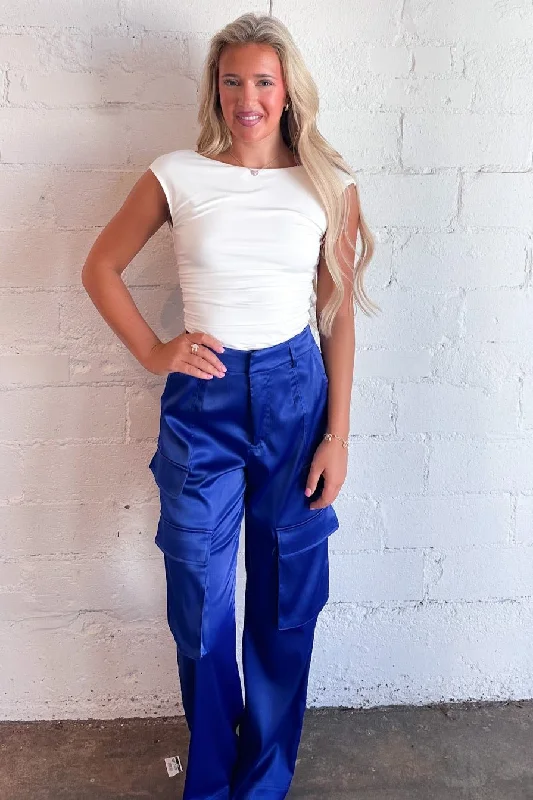 Cassie Satin Cargo Pants Trendy Wide-Legged Trousers