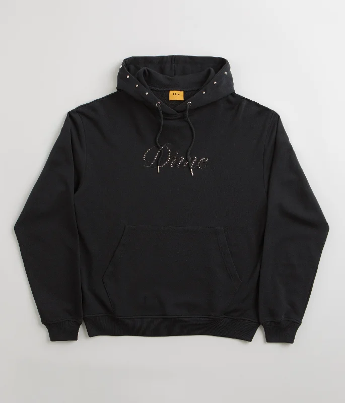 Dime Cursive French Terry Hoodie - Black Hoodie with Side Slits Relaxed Casual