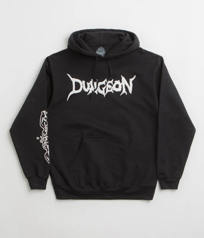 Dungeon Chain Logo Hoodie - Black / White Zip Hoodie Drawstring Kangaroo Pocket